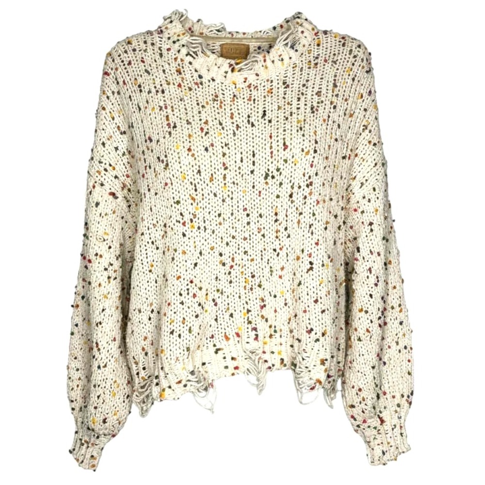 POL Cream Sweater‎ With Rainbow Specks And Balloon Sleeves Size Small distressed